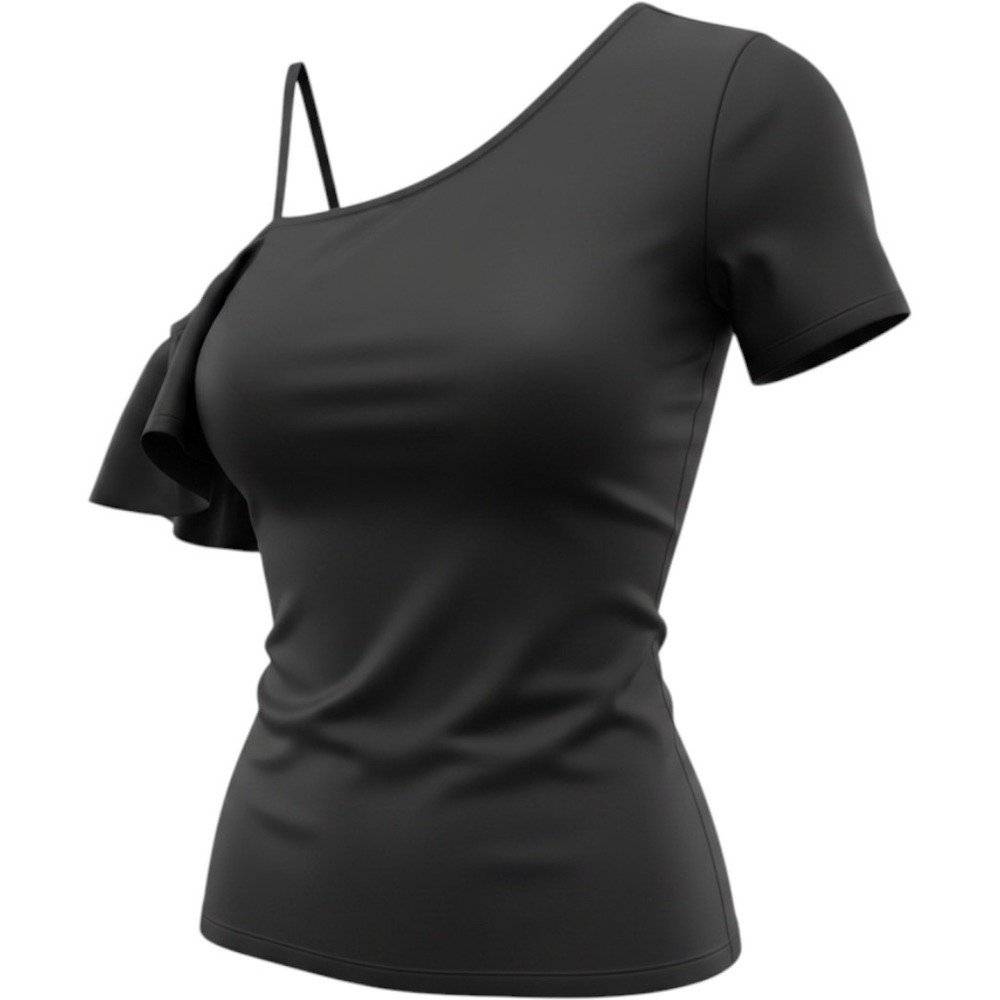 OGL Women Black Asymmetrical One Shoulder Ruffle Top Size L Black NWT